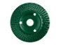 Un disque de ponçage ou d'affûtage vert avec une surface rugueuse.