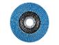 Un disque de ponçage bleu avec une fixation en métal.