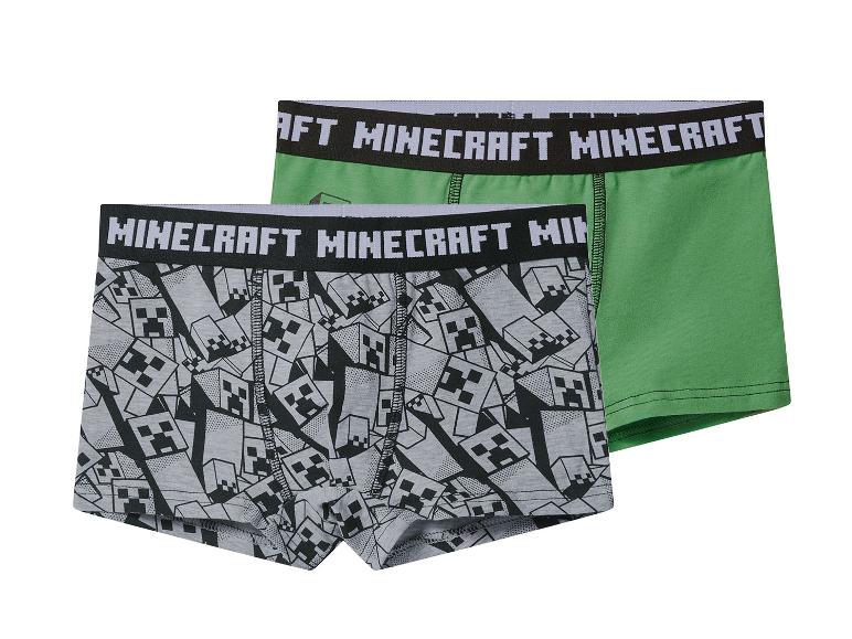 Boxers Minecraft gris à motifs et vert uni