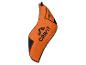 Serviette de sport orange avec une fermeture éclair noire et un logo noir.