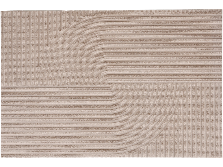 Texture murale avec un motif géométrique de lignes droites et courbes dans des tons beiges.