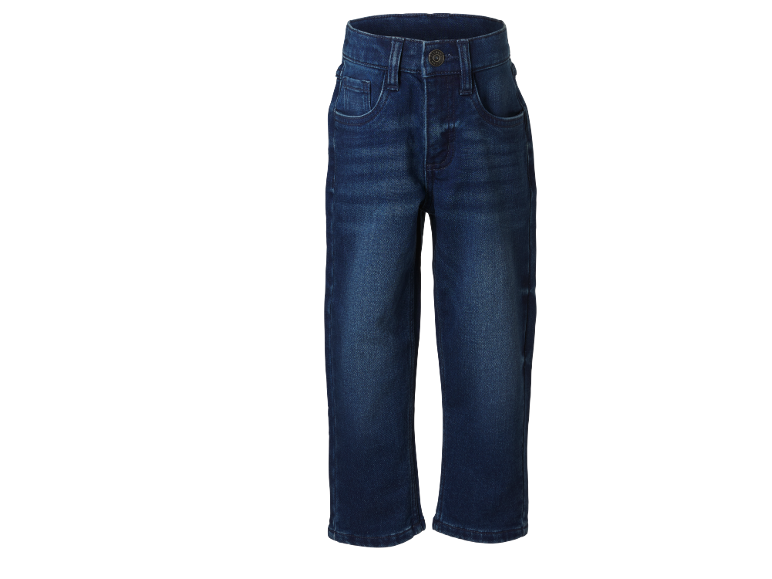 Jean enfant bleu foncé à jambes droites et design classique.