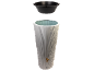 Réservoir d'eau de pluie blanc avec robinet en laiton et jardinière noire