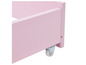 Un tiroir en bois rose avec des roulettes