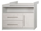 Commode blanche avec plan à langer et deux tiroirs.