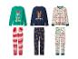 Trois ensembles de pyjamas de Noël pour enfants, sur le thème des elfes, des rennes et des motifs festifs.