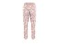 Pantalon beige à imprimé floral rose.