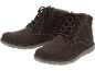Paire de bottes lacées en daim marron avec fermetures éclair latérales et semelles claires.