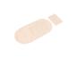 Deux morceaux de tissu beige, un ovale et un rectangulaire, sur fond blanc.