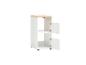 Meuble de rangement blanc avec plateau en bois et deux portes ouvertes