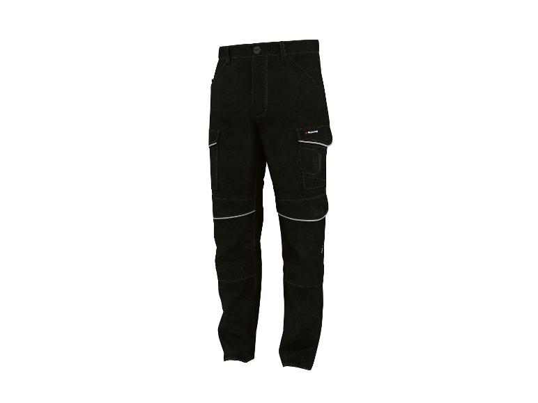 Pantalon de travail noir Parkside avec détails réfléchissants et poches cargo.