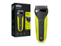 Un rasoir Braun Series 3 jaune avec tête flexible.