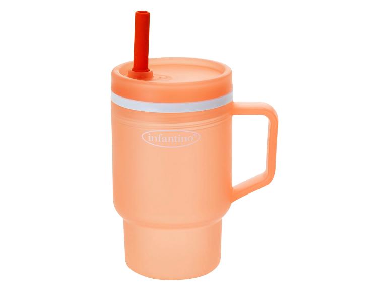 Mug enfant orange avec anse et paille rouge