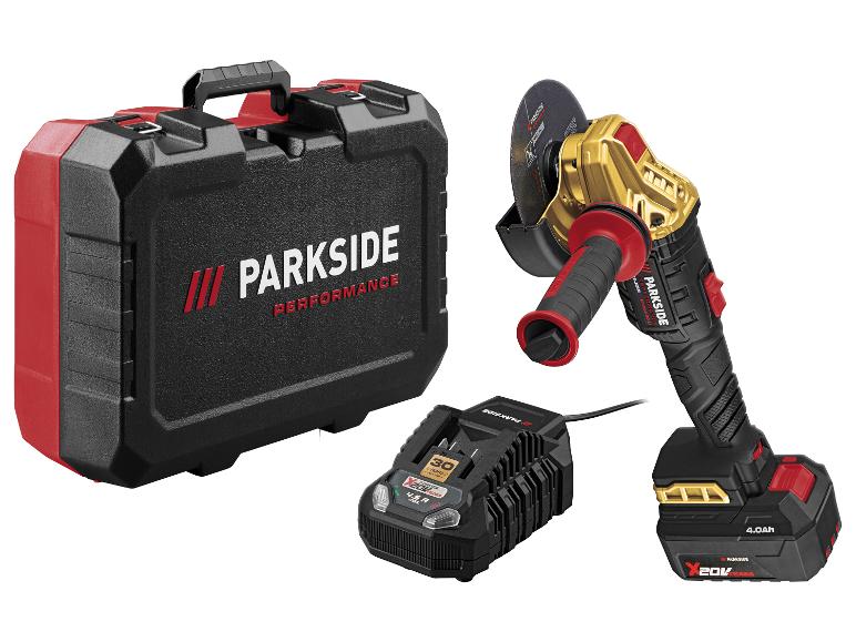 Un ensemble comprenant une meuleuse d'angle, une batterie, un chargeur et une mallette.
