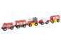 Train jouet en bois avec camion de pompiers, wagons de fret, barrière, tuyau et citernes