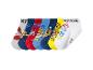 Lot de sept chaussettes pour enfants avec motifs de chiens et texte, en diverses couleurs.