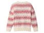 Pull rose et blanc rayé pour fille, avec motif torsadé.