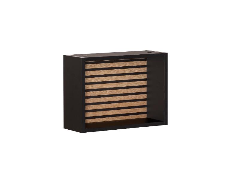 Étagère murale noire avec lattes en bois