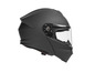Un casque de moto noir avec une visière transparente.