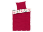 Une housse de couette rouge avec un motif de Noël.
