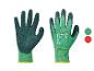 Gants de travail verts avec texture antidérapante et bordure jaune.