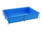 Piscine rectangulaire bleue pour enfants avec structure métallique.