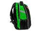 Sac à dos noir et vert avec motif pixelisé, vue latérale.