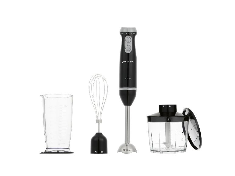 Mixeur plongeant SilverCrest 600W avec accessoires.