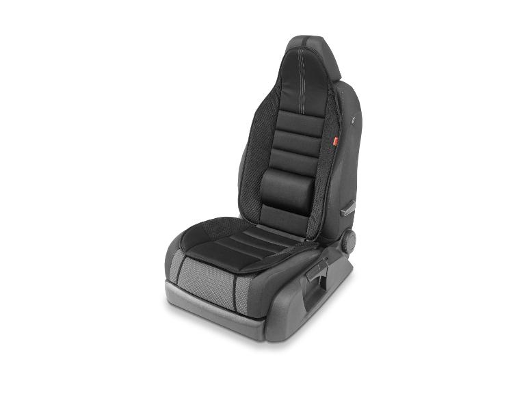 Un siège de voiture noir avec un appui-tête intégré et un siège ventilé.