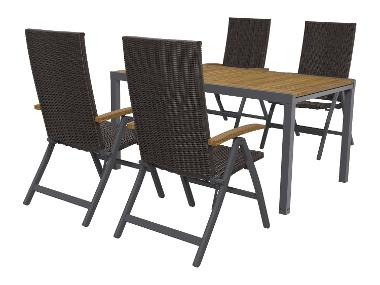 LIVARNO home Ensemble en résine tressée « Valencia », 5 pièces - table extensible & 4 fauteuils pliants
