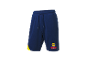 Shorts de sport Lidl Trek, bleu marine avec détails jaunes et rouges.