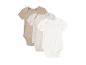 Bodys bébé : blanc, beige clair et beige foncé.