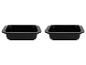 Deux moules de cuisson rectangulaires noirs sur fond blanc.