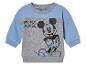 Un sweat-shirt pour bébé gris et bleu avec Mickey Mouse.
