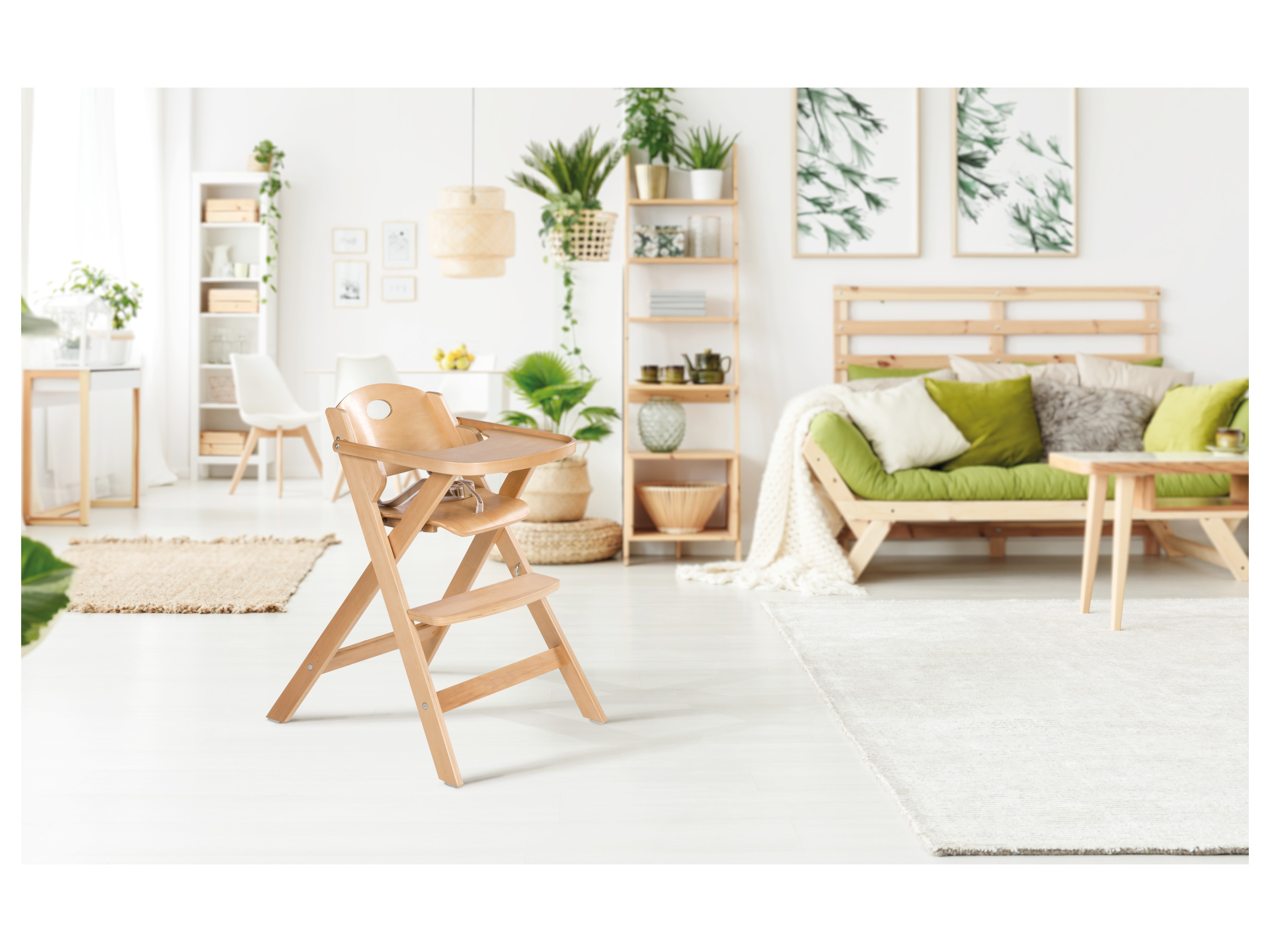 roba Chaise Haute Pliable en Bois Fold Up Smart Chaise d'Alimentation peu Encombrante + Plateau Repas Détachable Supporte 15 kg Bois Naturel - vue 3