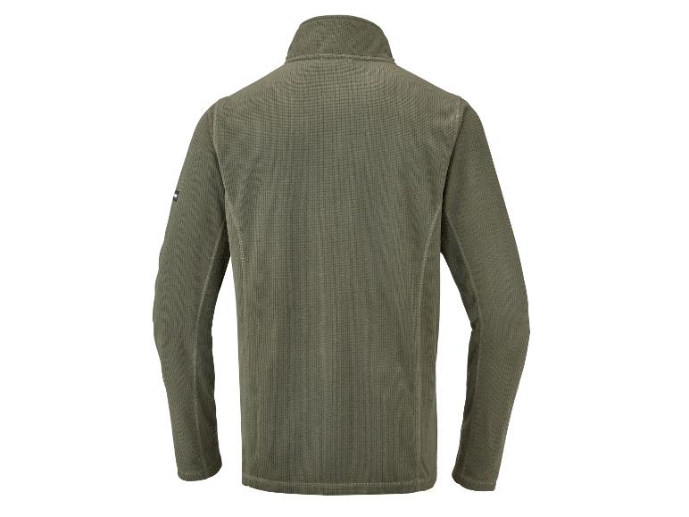 Un sweat-shirt polaire vert à manches longues et col montant.