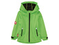Veste softshell verte à capuche pour enfants.