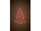 Décoration lumineuse rouge en forme de sapin de Noël sur fond sombre.