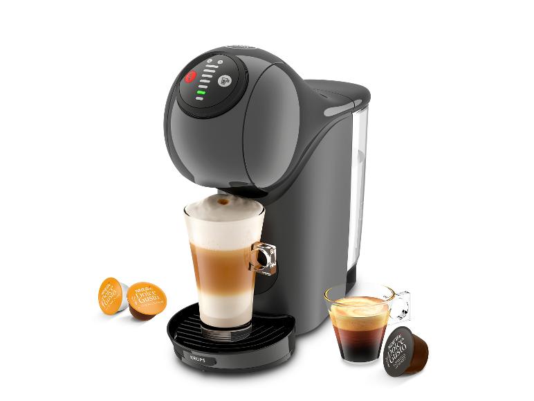 Machine à café Krups avec capsules Nescafé Dolce Gusto, préparant un Latte Macchiato et un Espresso.
