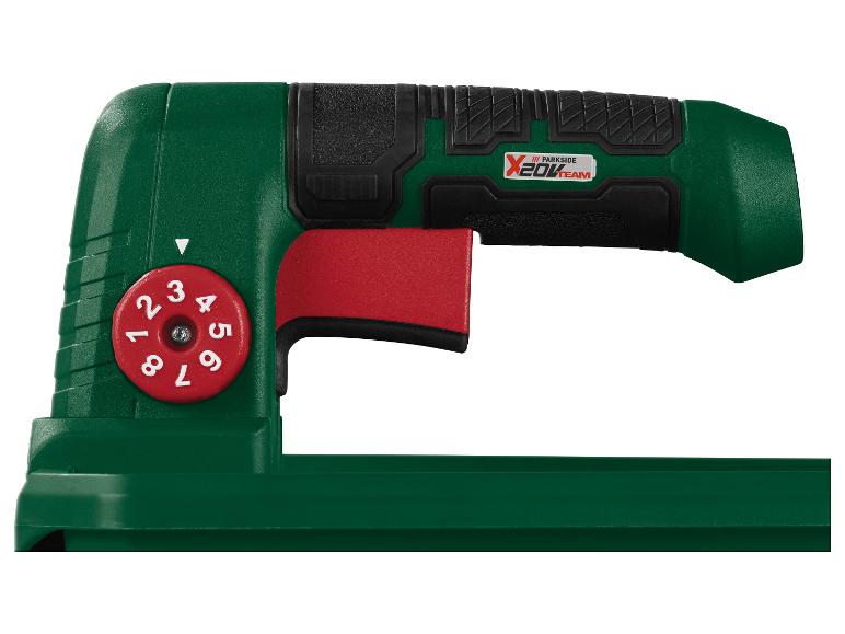 Agrafeuse sans fil PARKSIDE X 20V TEAM avec molette de réglage rouge