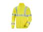 Veste de sécurité jaune avec fermeture éclair et bandes réfléchissantes.
