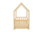 Un lit en bois avec une tête de lit en forme de maison et un tiroir.
