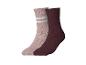 Chaussettes enfant ESMARA KIDS : une paire rose à rayures blanches et une paire bordeaux.