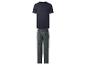 Pyjama homme avec un t-shirt bleu foncé et un pantalon gris à motif cachemire.