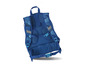 Sac à dos bleu avec imprimé camouflage et détails réfléchissants.