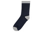Une chaussette bleu foncé avec des accents gris.