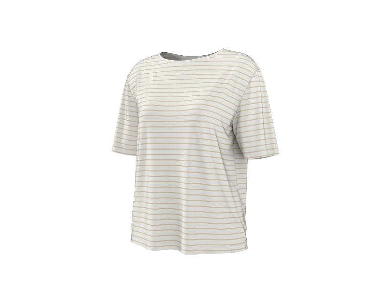 T-shirt blanc rayé à manches courtes avec des rayures beiges.