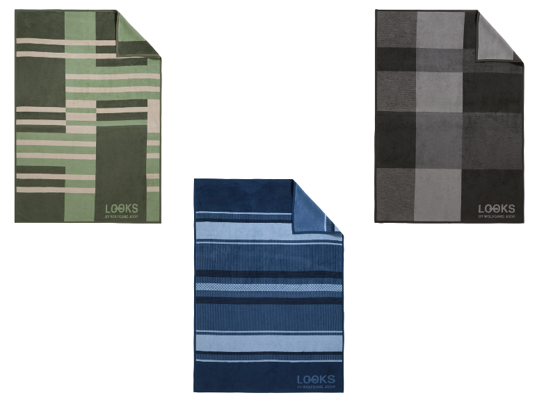Trois serviettes de plage Looks by Wolfgang Joop aux motifs géométriques.