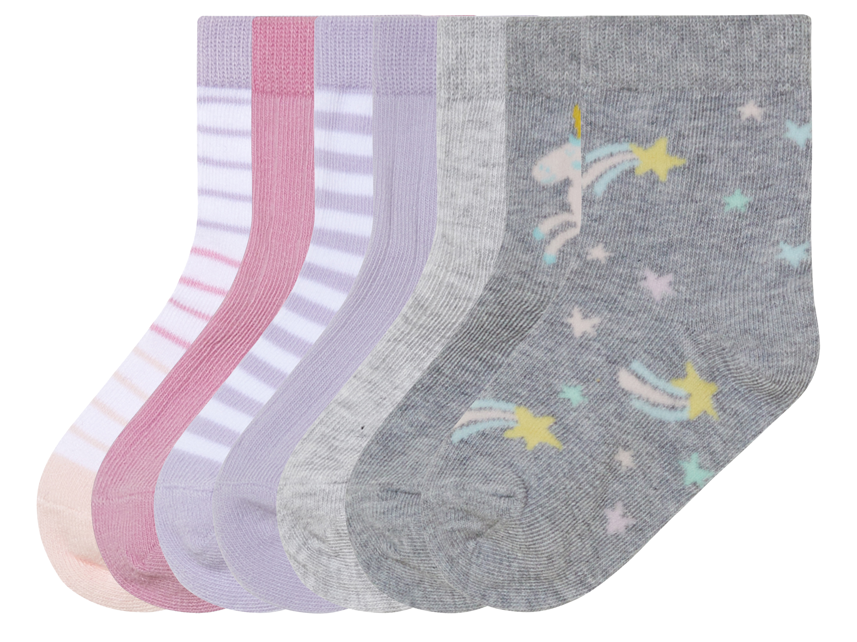 lupilu® Lot de 7 paires de chaussettes petite fille (19-22, rayures/blanc/rose/bleu/gris)