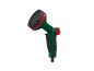 Pistolet d'arrosage de jardin vert avec des détails rouges et noirs.